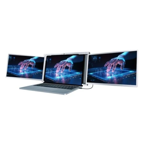 Powerology Dual Screen Portable Monitor 13.3" To 17.3" Laptops Single Wire Connection - Silver